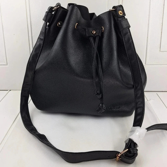 Bella Russo Handbags - Bella Russo Bucket Black Tote/Bag Faux Leather Drawstring NWOT